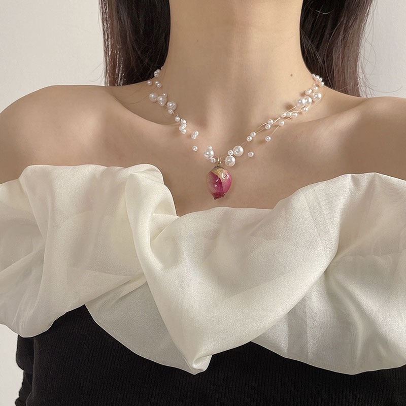 Collar De Perlas De Hilo De Pescado De Flor al por mayor